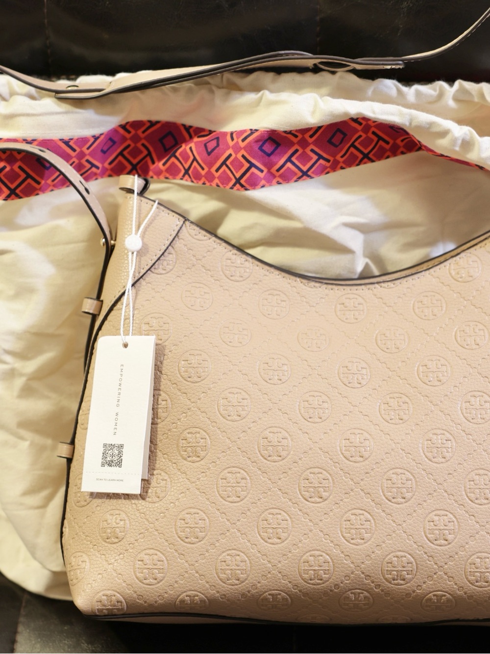 T Monogram Soft Pebble Medium Shoulder Bag